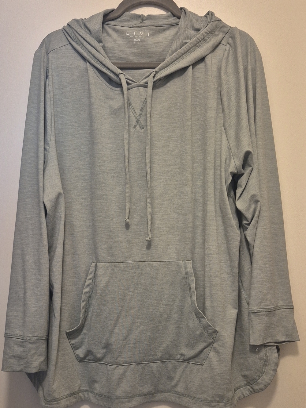 Livi Active Heather Light Gray Hooded Pullover with Kangaroo Pocket